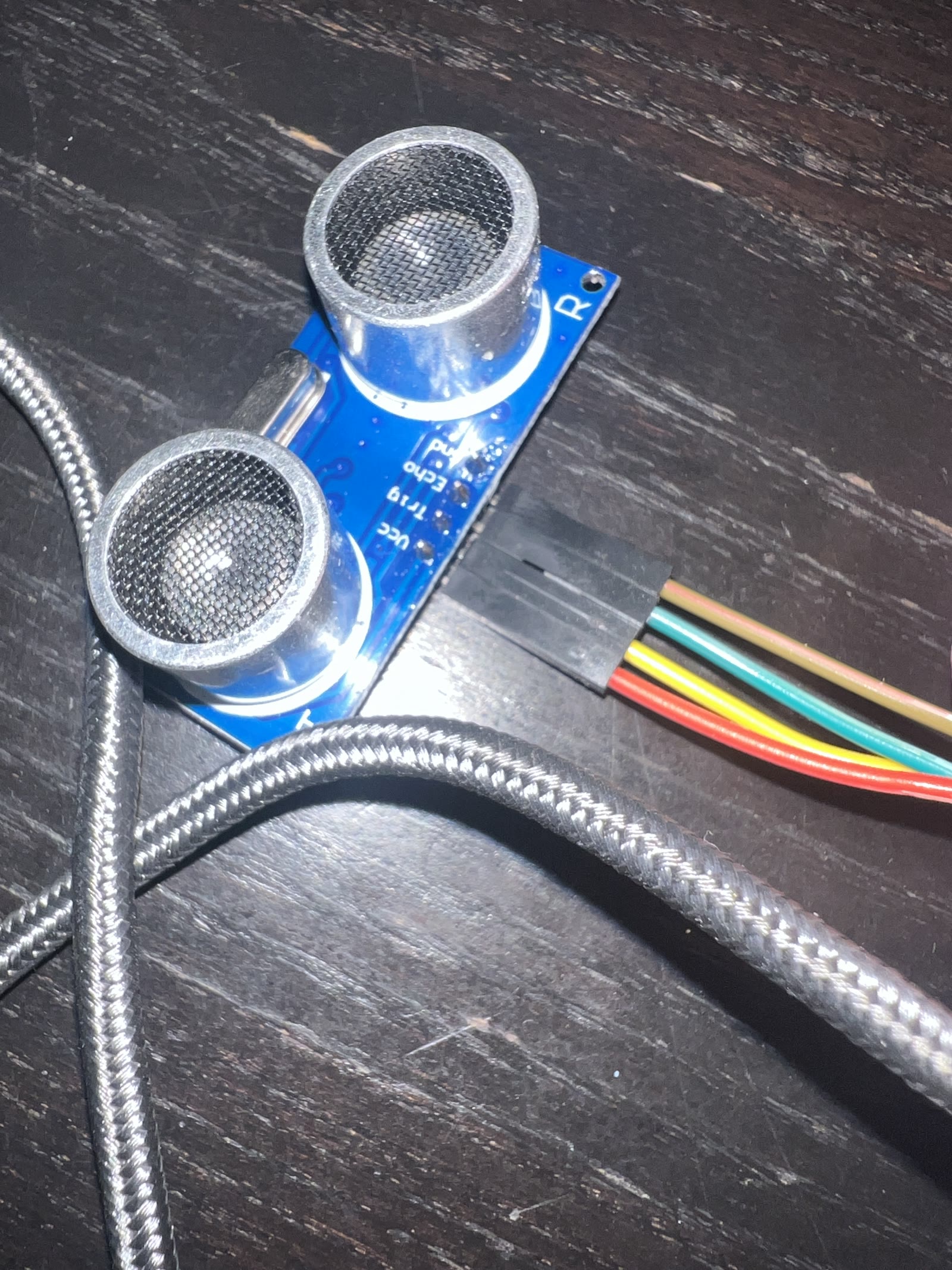 HC-SR04 ultrasonic sensor connected to the ESP32-S3 breadboard during physical distance testing